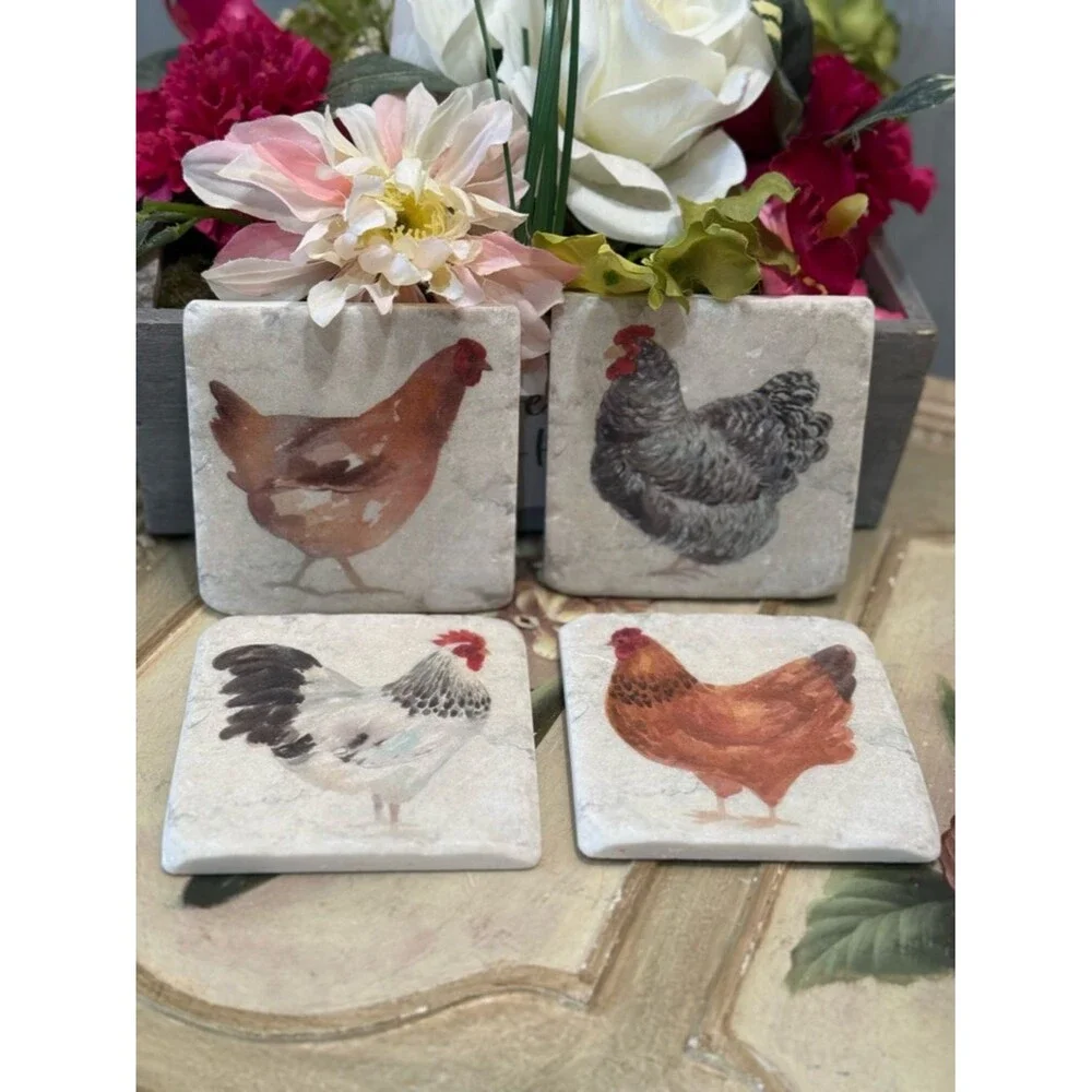Chicken Resin Coasters Set of Four Rustic Country Farmhouse Ranch